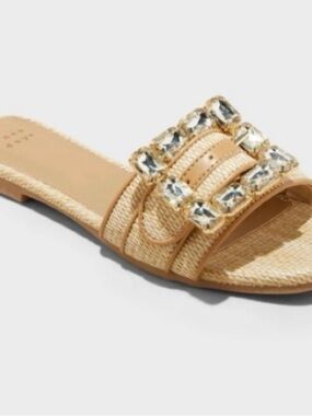 Women's Kelsey Rhinestone Buckle Slide Sandals - a New Day™ Tan 
Size 7 New